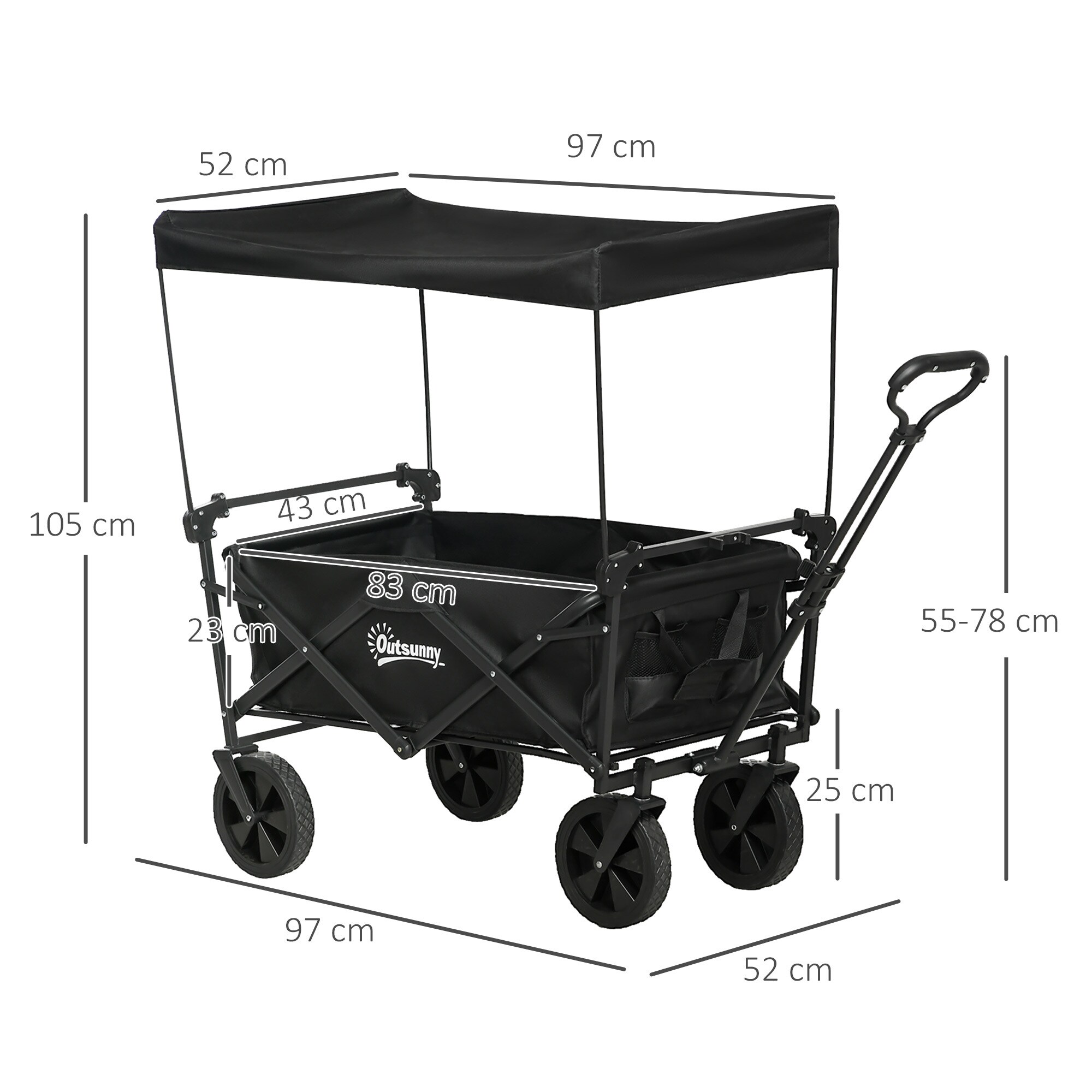 Outsunny Bollerwagen mit Sonnendach schwarz 97L x 52B x 105H cm