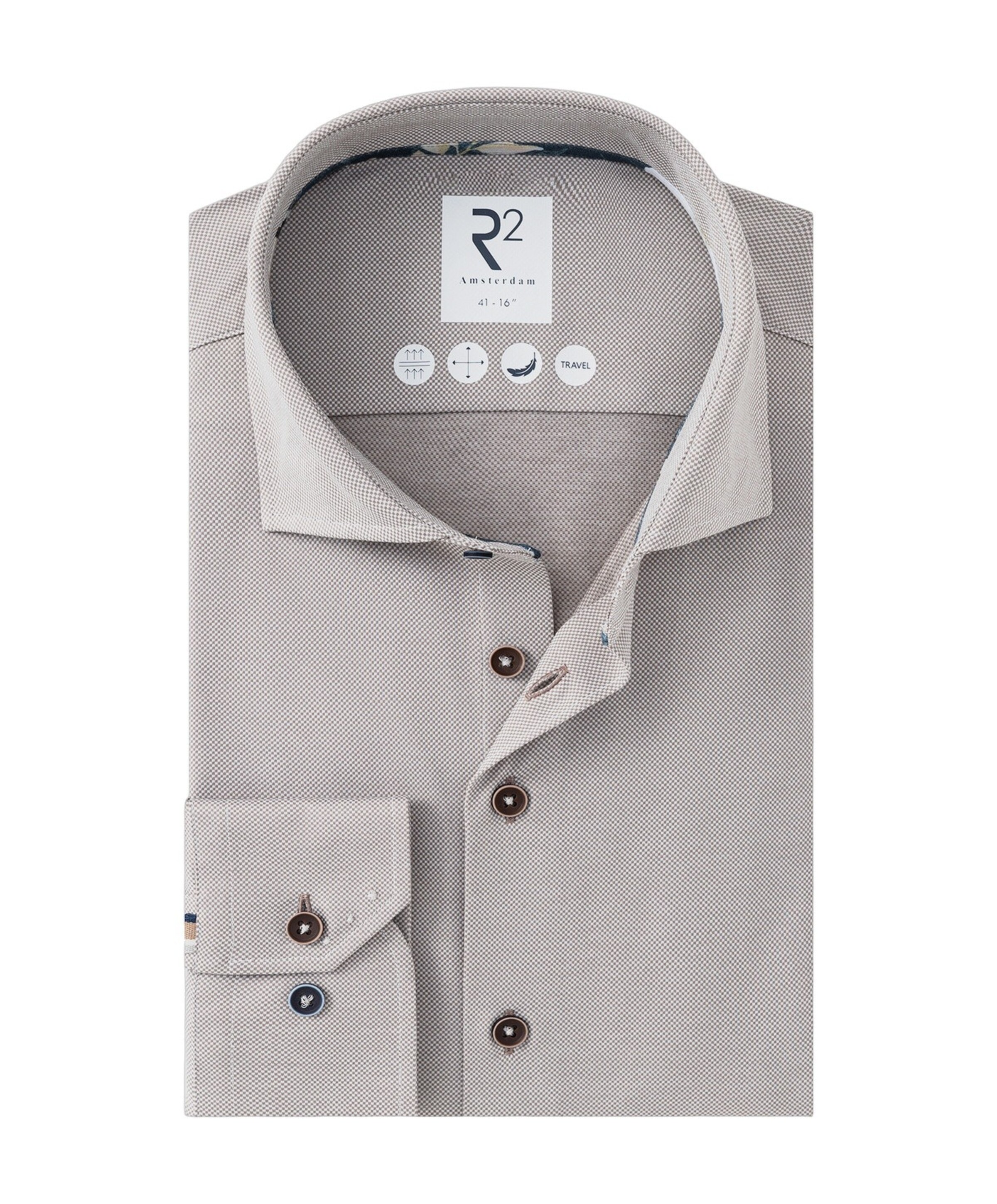 R2 Amsterdam Heren overhemd extra lange mouw beige