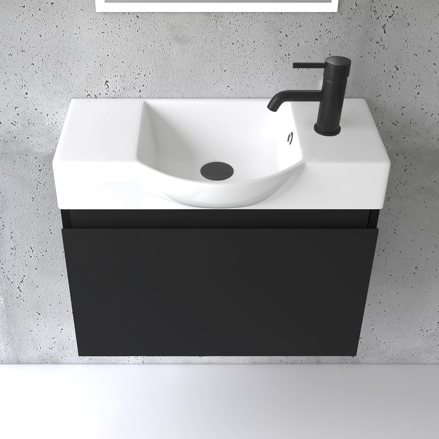 Alpenberger Badmöbel Set | Waschbecken mit Unterschrank 55 cm Breit | Badezimmerschrank Badschrank Schmal | Badezimmermöbel Waschtisch | Schrank Klein | Waschbeckenunterschrank Schwarz