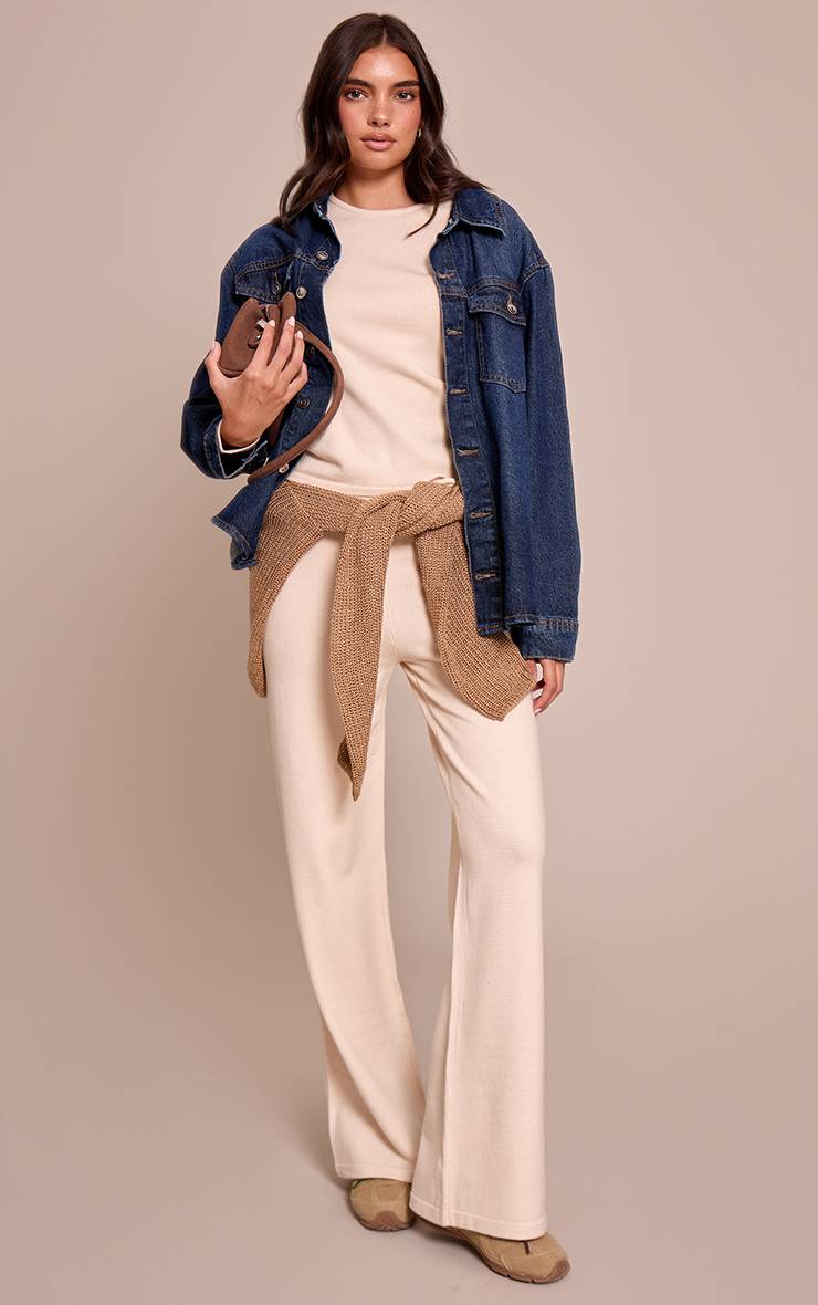 Crème Pantalon En Maille Fine Avec Taille À Cordon