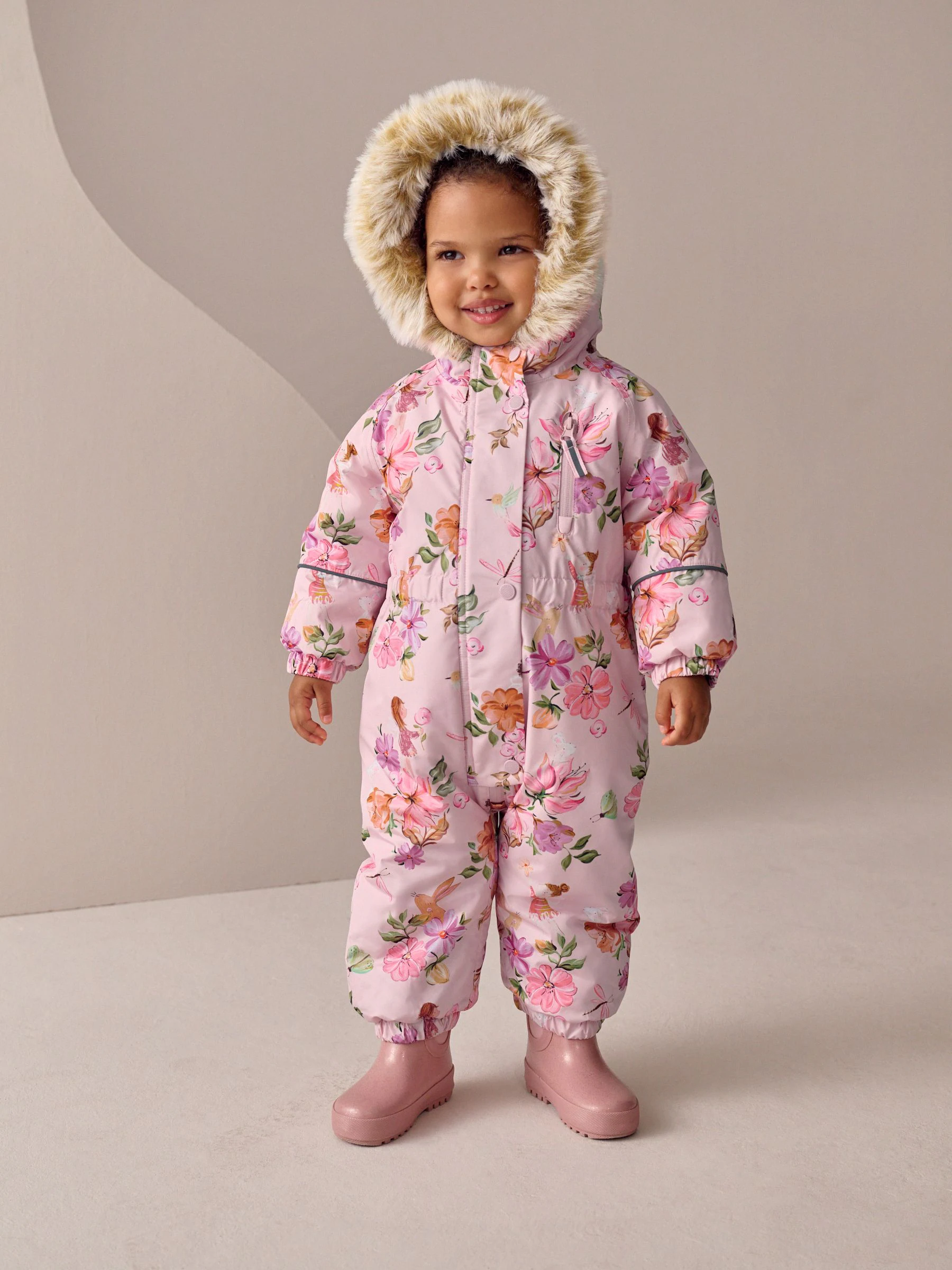 Roze met elfjes - Waterdicht sneeuwpak met print (3mnd-7jr)