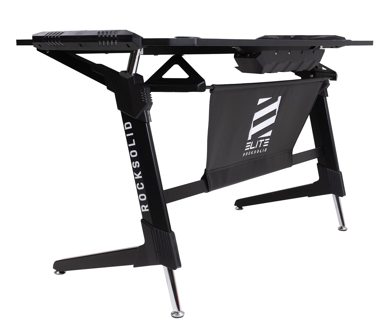 Elite Gaming-Tisch ROCKSOLID, Gamer-Schreibtisch, Carbon, LED-Beleuchtung, Kabel- und Headset-Halter (Schwarz)