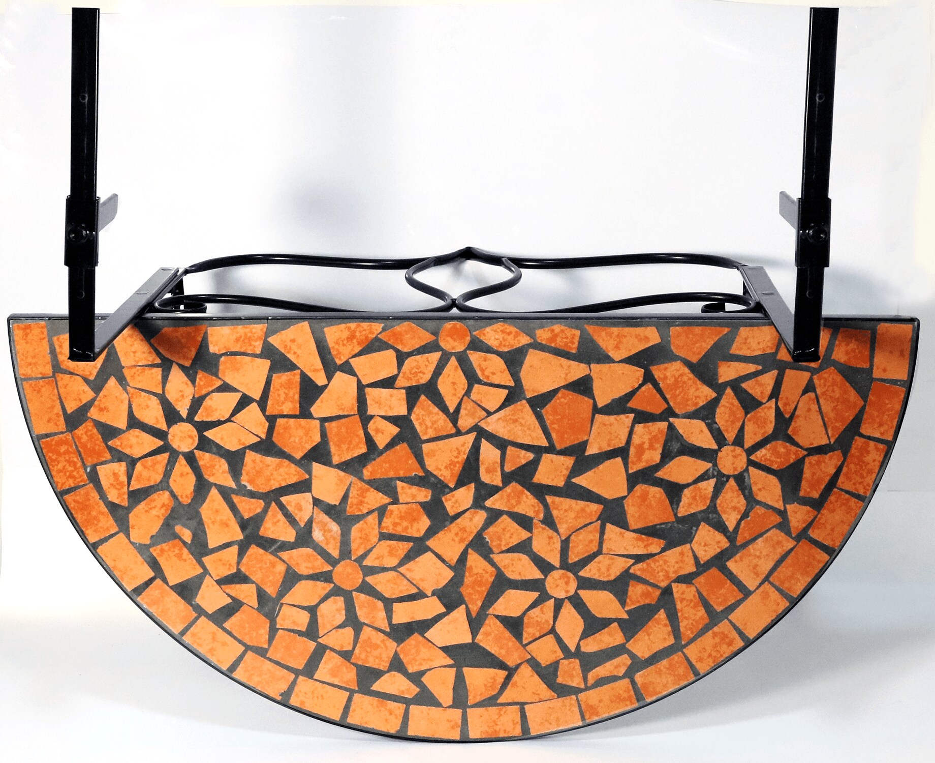 GreenYard® halbrunder Balkontisch 76 x 38 cm Keramik Hängetisch mit Mosaik Muster