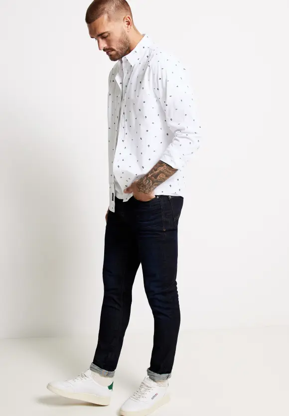 Popeline Hemd mit Print - broken white