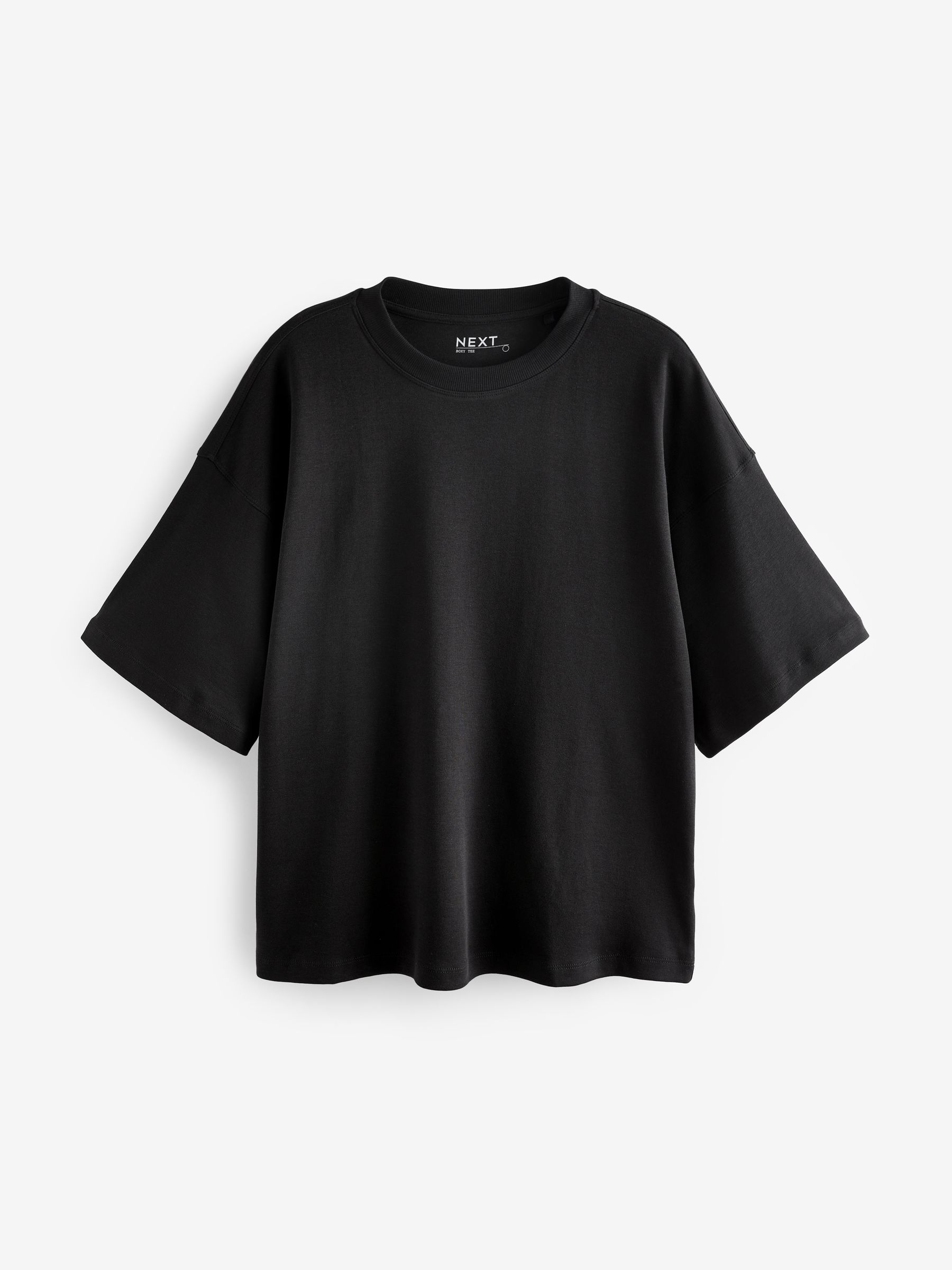Zwart - Boxy oversized T-shirt met relaxte pasvorm van zware stof en ronde hals