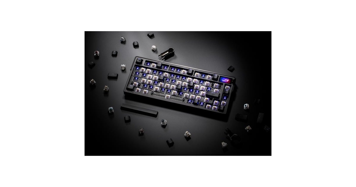 ASUSROG Azoth Extreme, gaming toetsenbord  (Zwart, US lay-out, ROG NX Snow, RGB leds, 75%, Hot-swappable, PBT Double-shot, Bluetooth / 2.4GHz / USB 2.0)