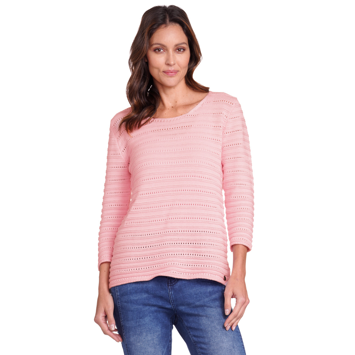 Gina Benotti Damen Strickpullover mit Lochmuster rosa