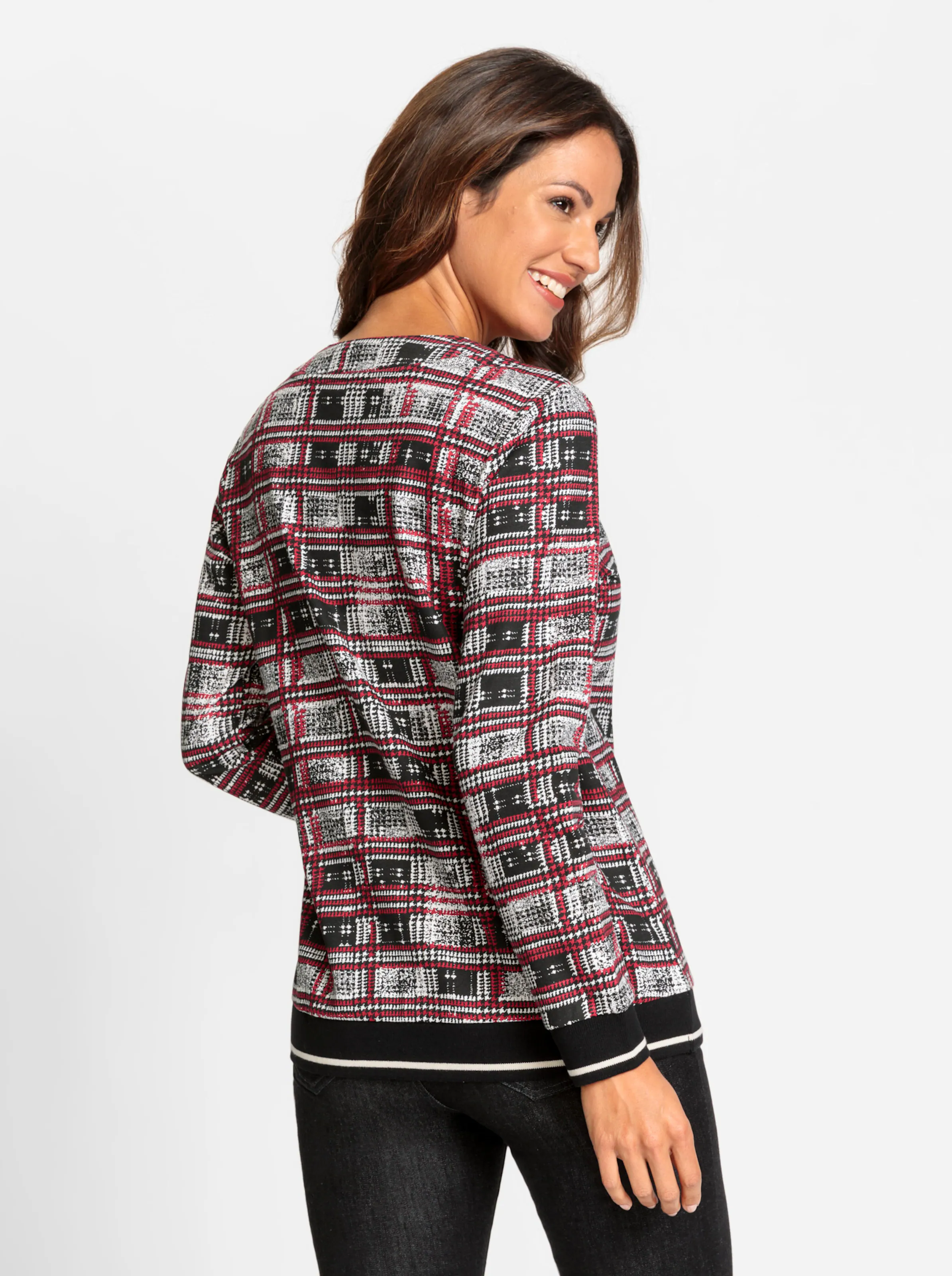 Sweatshirt in schwarz-kirsche-bedruckt