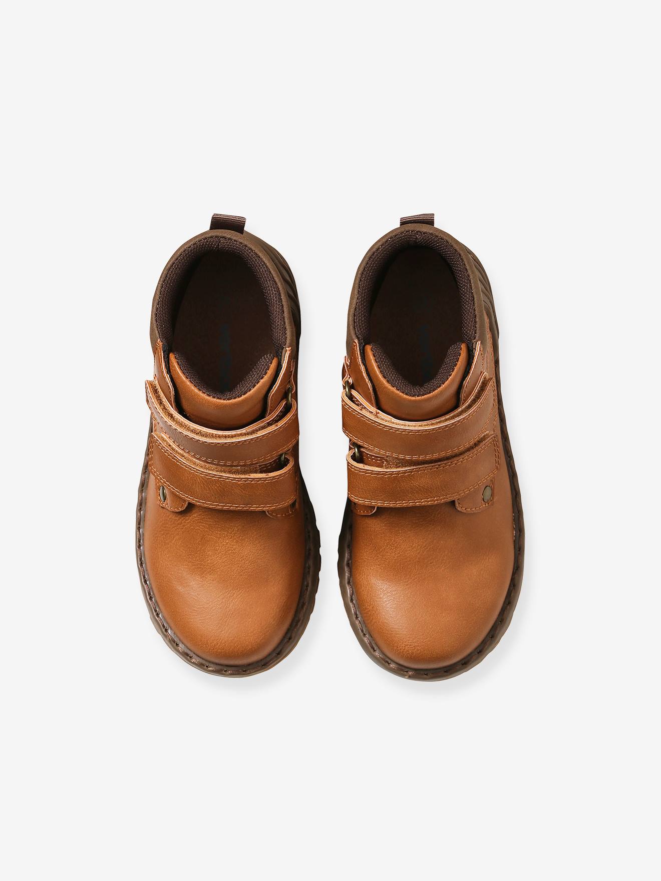 Botas de cano curto com fecho autoadesivo, para meninos, bege médio, lisas