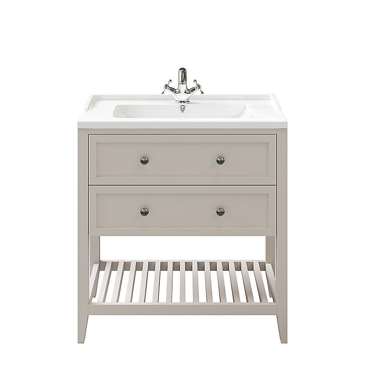 Meuble sous vasque à poser 2 tiroirs GoodHome Perma taupe 80 cm + plan vasque Lana