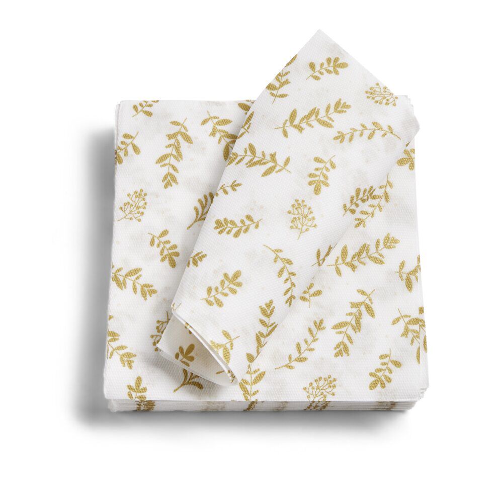 Lot de 20 serviettes en papier blanc motif confetti doré 40x40cm