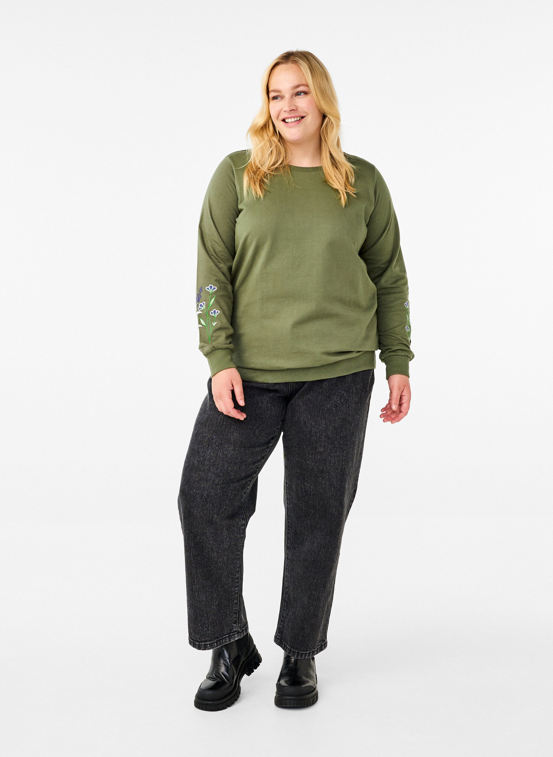 Sweatshirt med broderede blomster