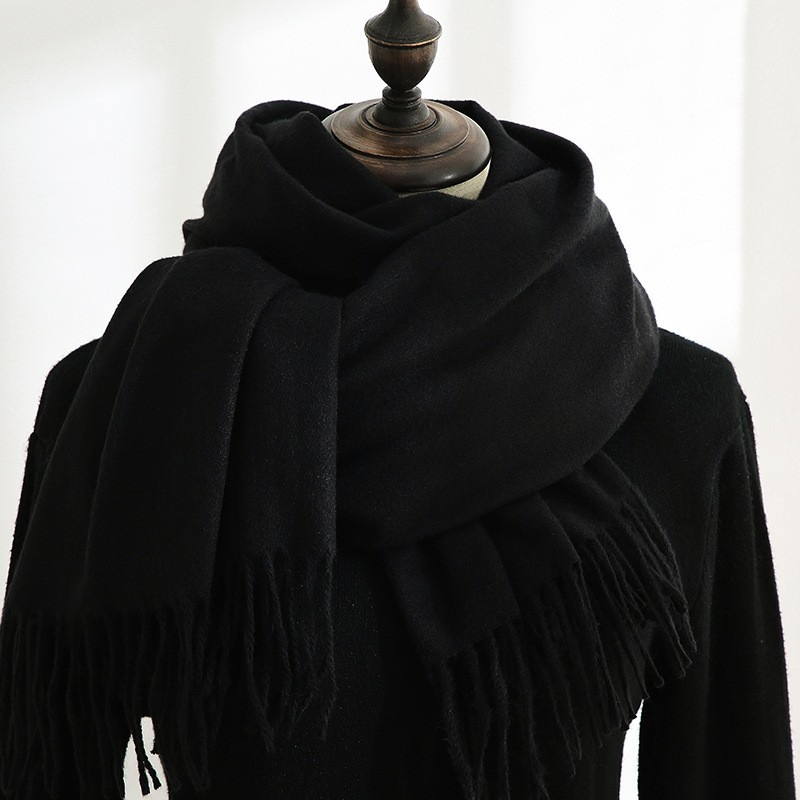 (200x75cm) Damen Quasten Schal Winter Fashion Accessoire - Schwarz