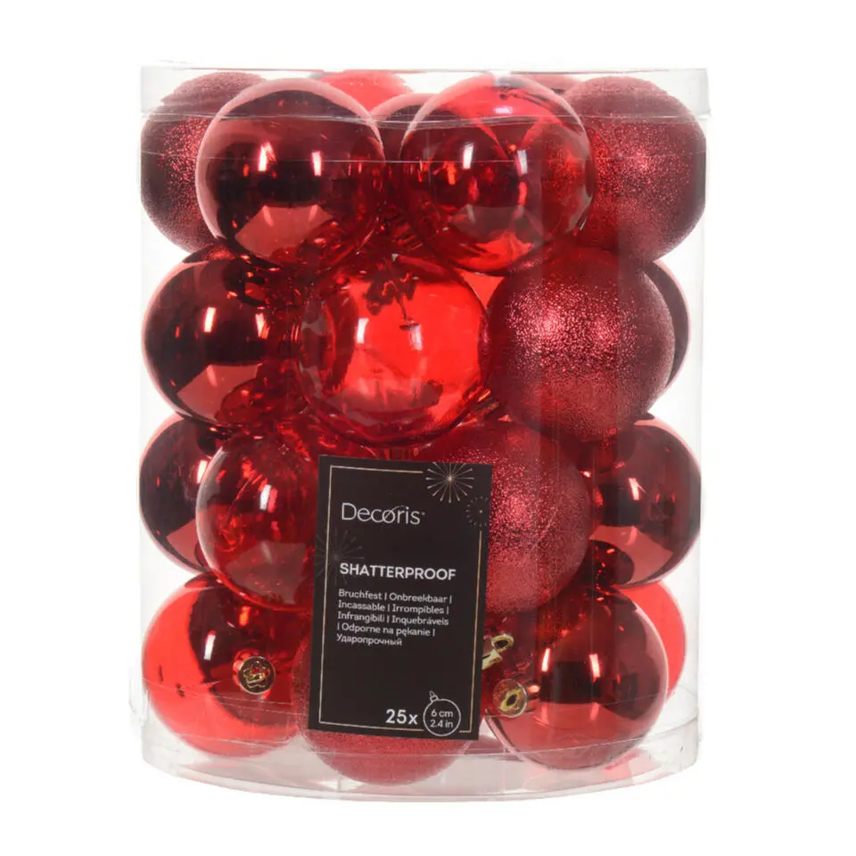 Decoris kunststof kerstballen - 25x stuks - 8 cm -rood