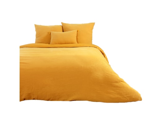 COTE DECO - Ensemble couette + 2 oreillers Parure de lit - double gaze de coton - 240 x 260 cm - or