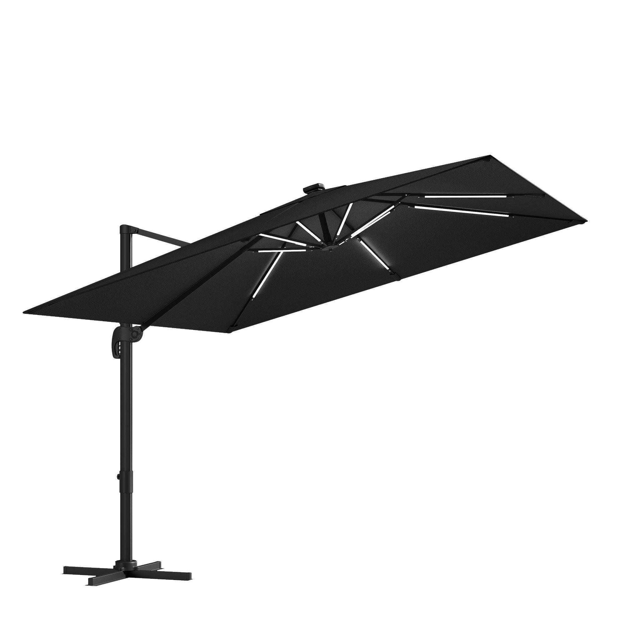 STEELSØN 'Lyrion' Sonnenschirm LED Solar 300x300 cm quadratisch neigbar und 360-Grad drehbar