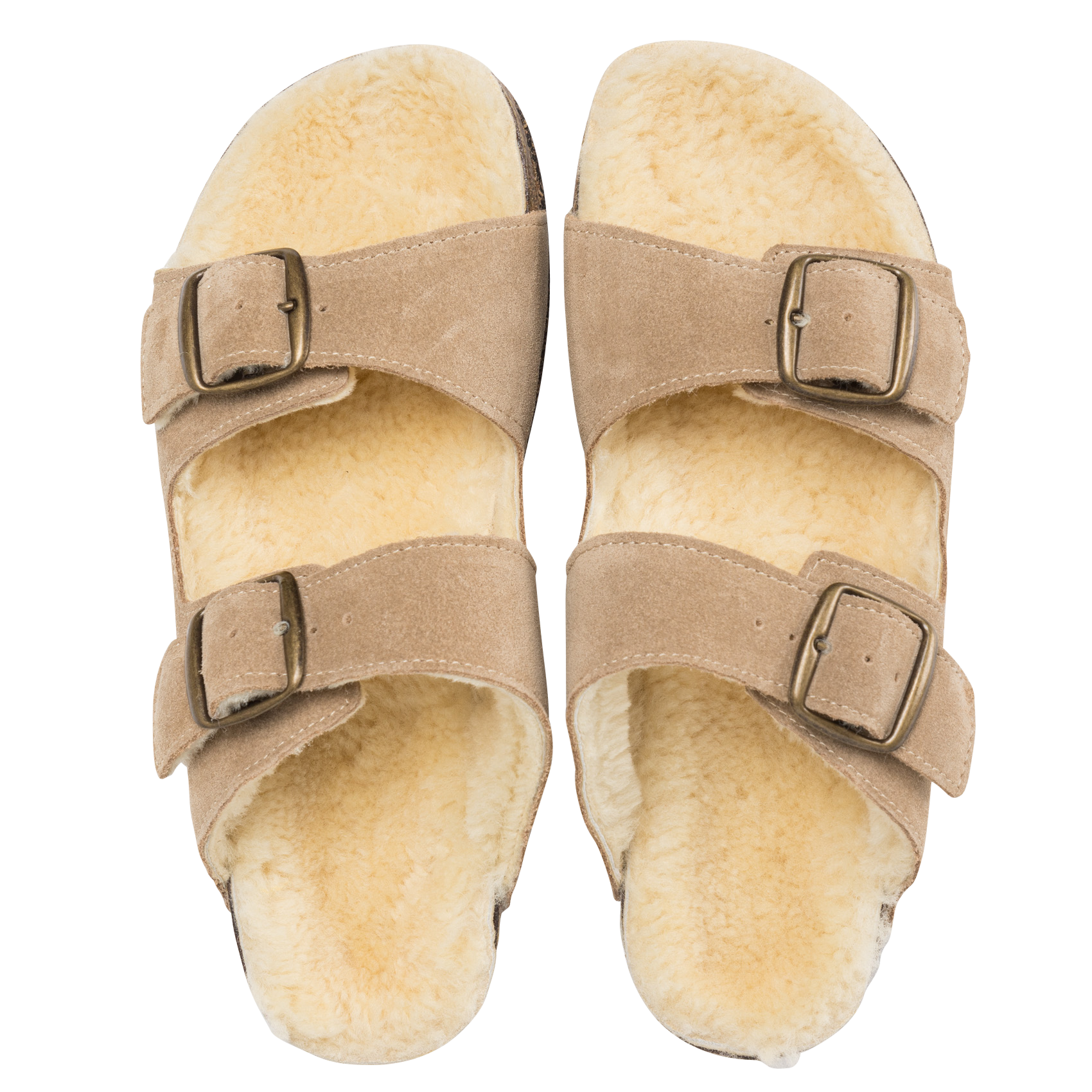 Sandales fourrées en cuir velours | Beige