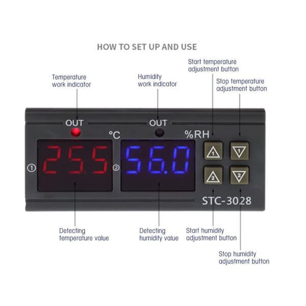 STC - 3028 temperatur- og fuktighetskontroller, PID-kontroller 12V