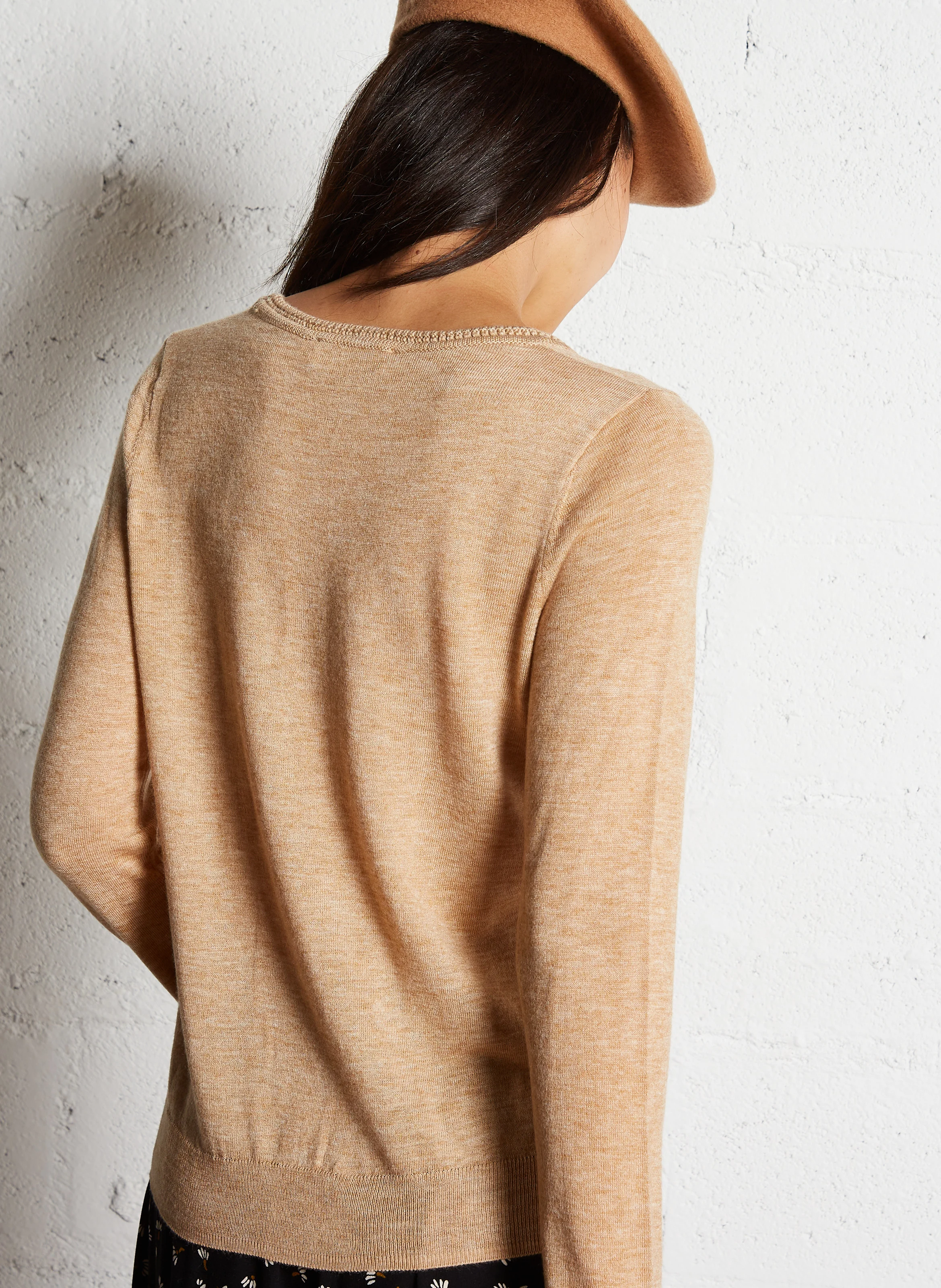 MARIE - Pull col rond droit en maille | Marron