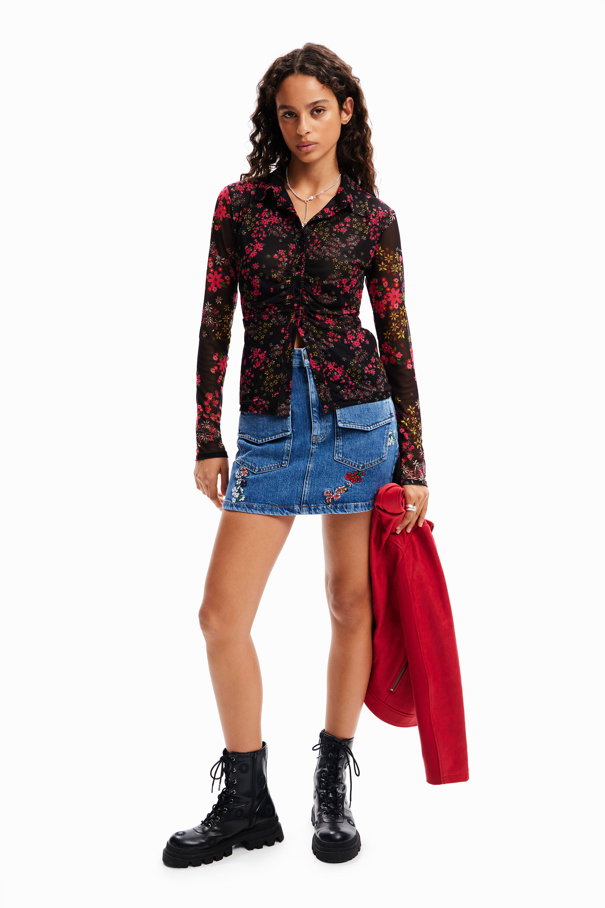 Chemise froncée tulle fleuri