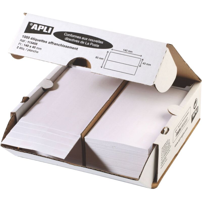 Etiquette affranchissement 2 de front 140 x 40 mm Apli Agipa blanche - Boîte de 1000