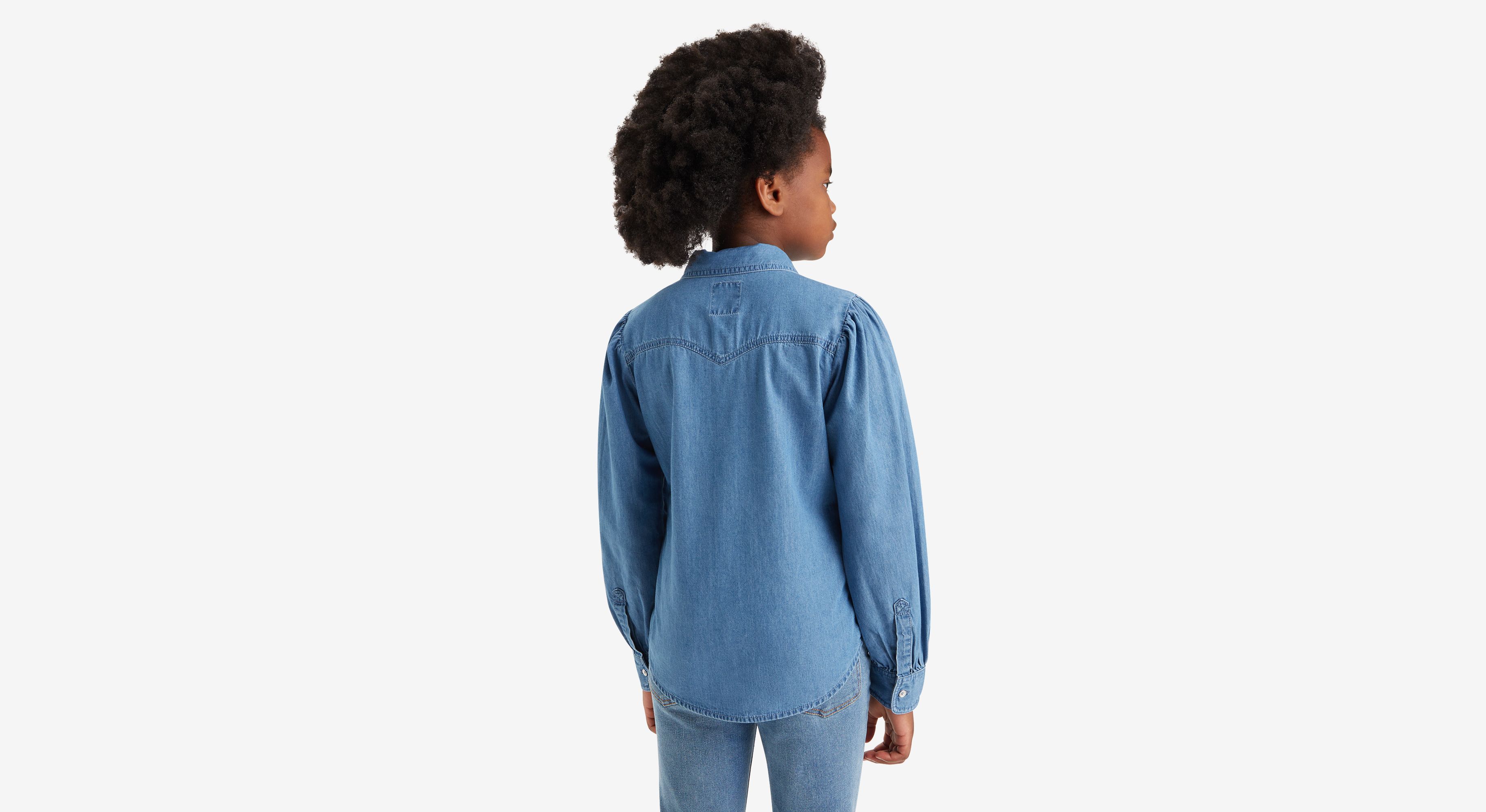 Chemise western denim manche longue Ado - Clean Medium - Bleu