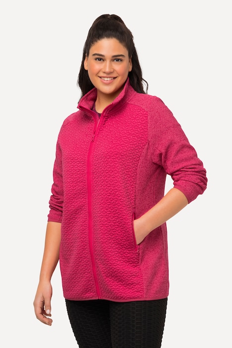 Strickfleece-Jacke, Stickerei, Stehkragen, Zipptaschen