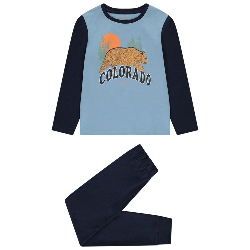 Pyjama 2 pièces en jersey effet colorblock pour garçon - Bleu marine