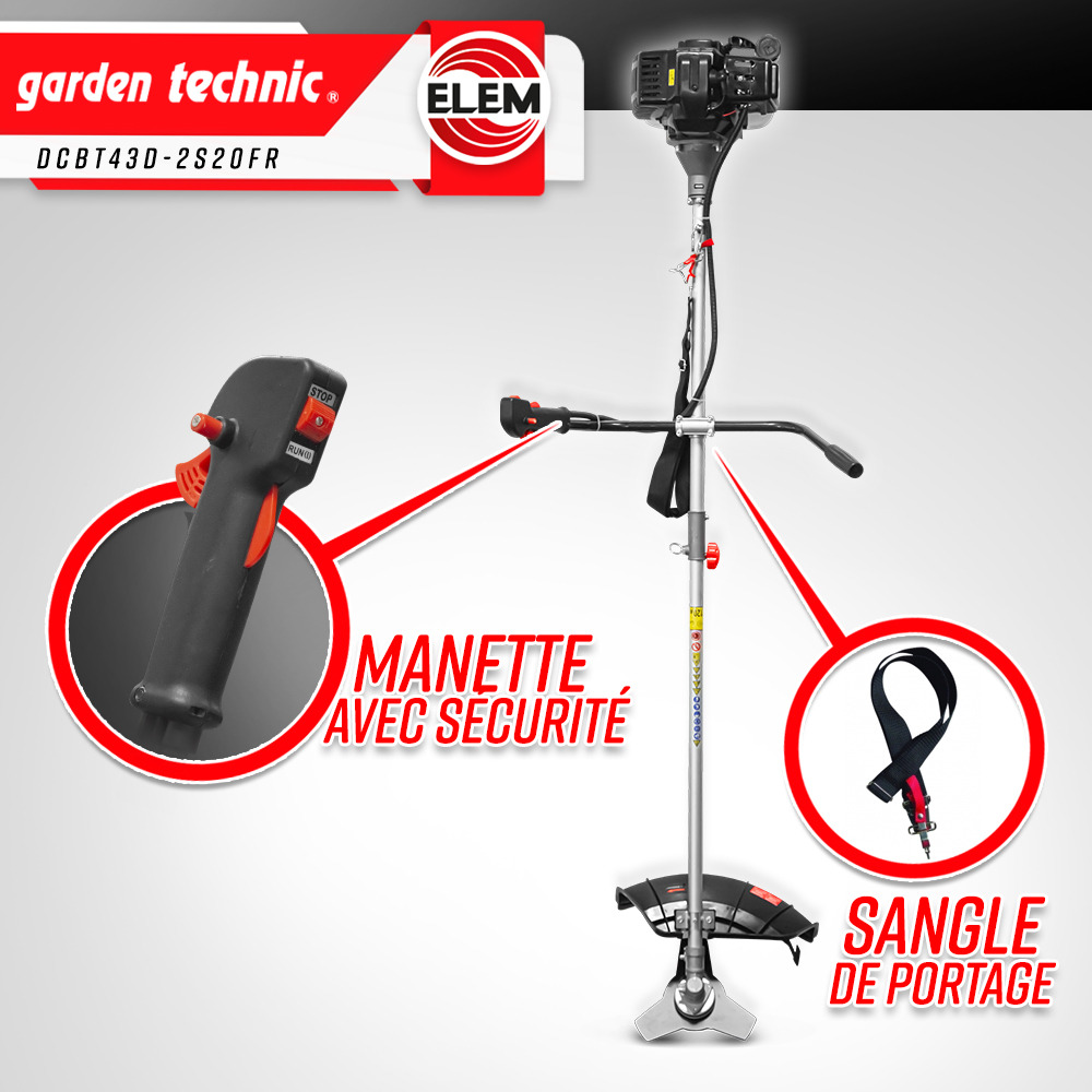 Débroussailleuse thermique 43cc - bobine + lame - elem garden