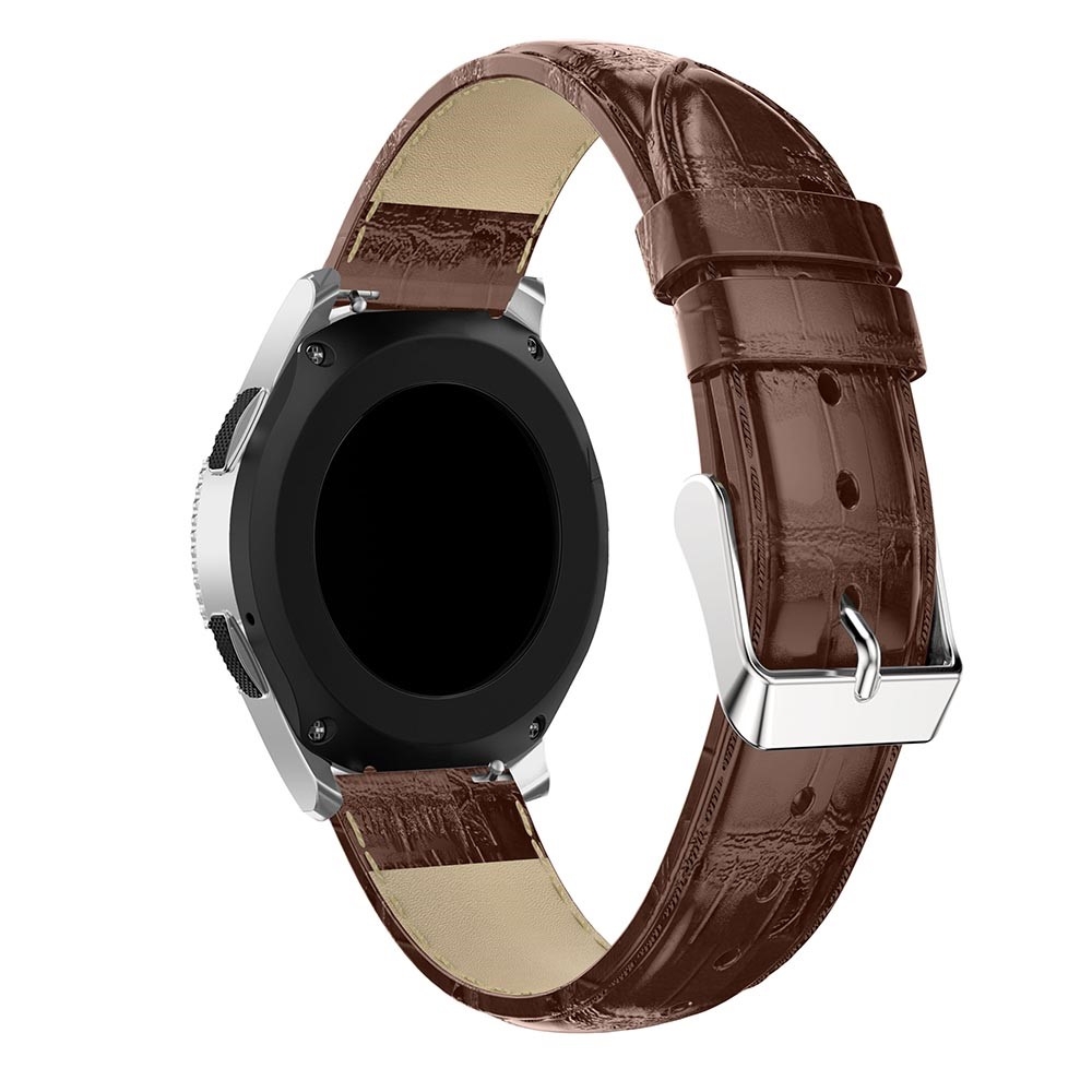Samsung Galaxy Watch 46mm / Gear S3 Classic / S3 Frontier Ersatz Echtleder Armband im Kroko Look - Dunkelbraun
