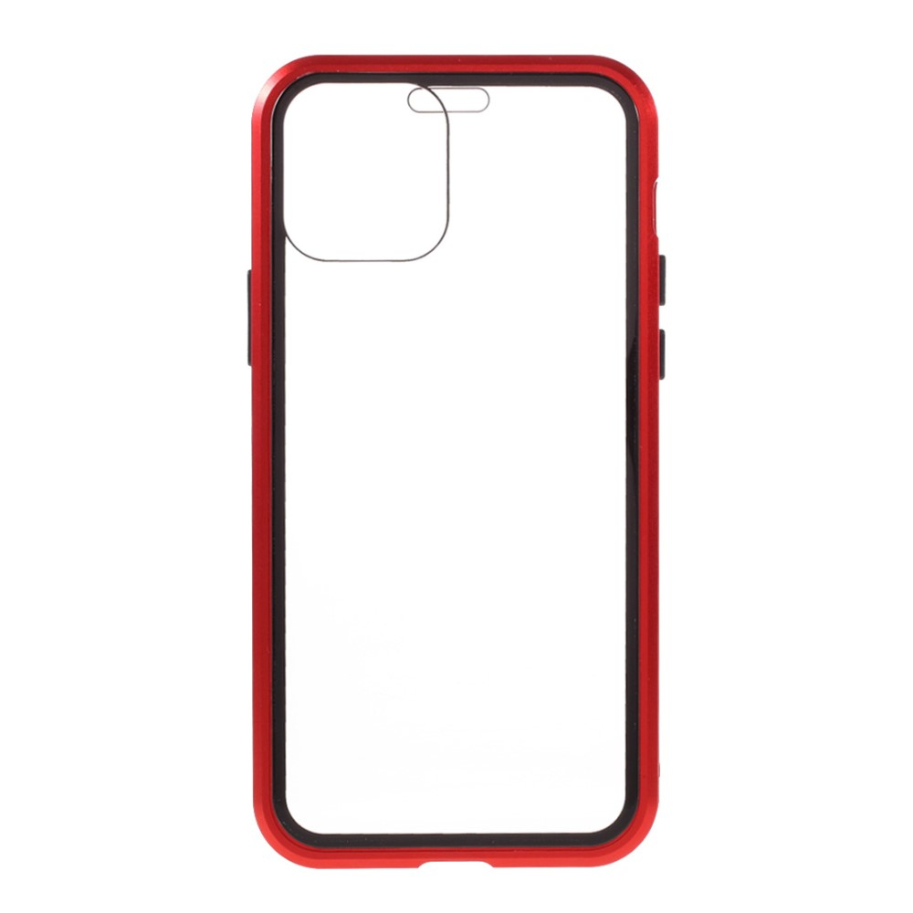iPhone 12 / iPhone 12 Pro Magnetische Alu Schutzhülle mit Panzer Glas Backcover   Displayschutz (Magnet-Technologie) - Rot
