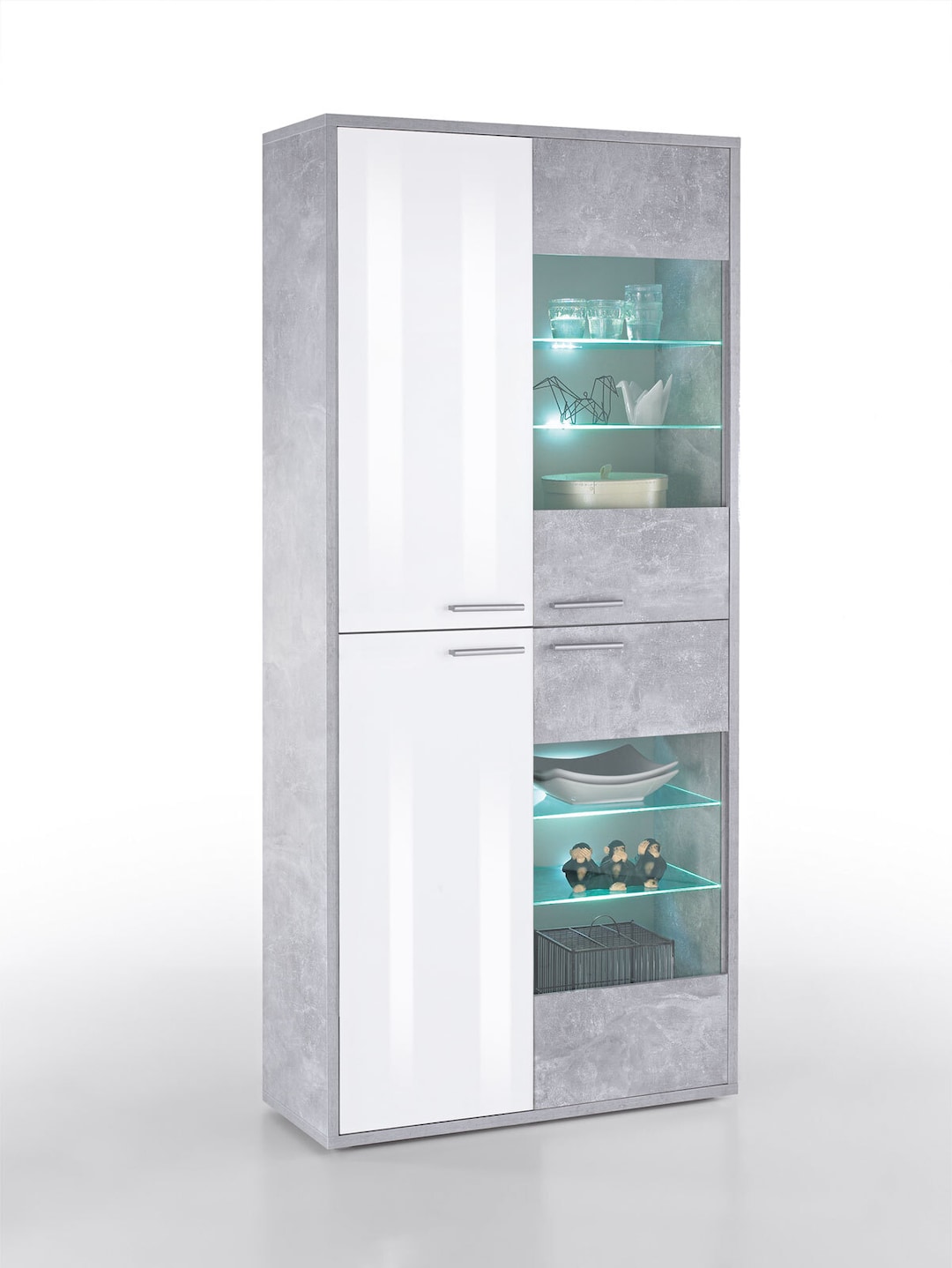 Vitrine Mountain Weiß Hochglanz/Beton-Optik 90 x 197 x 37 cm