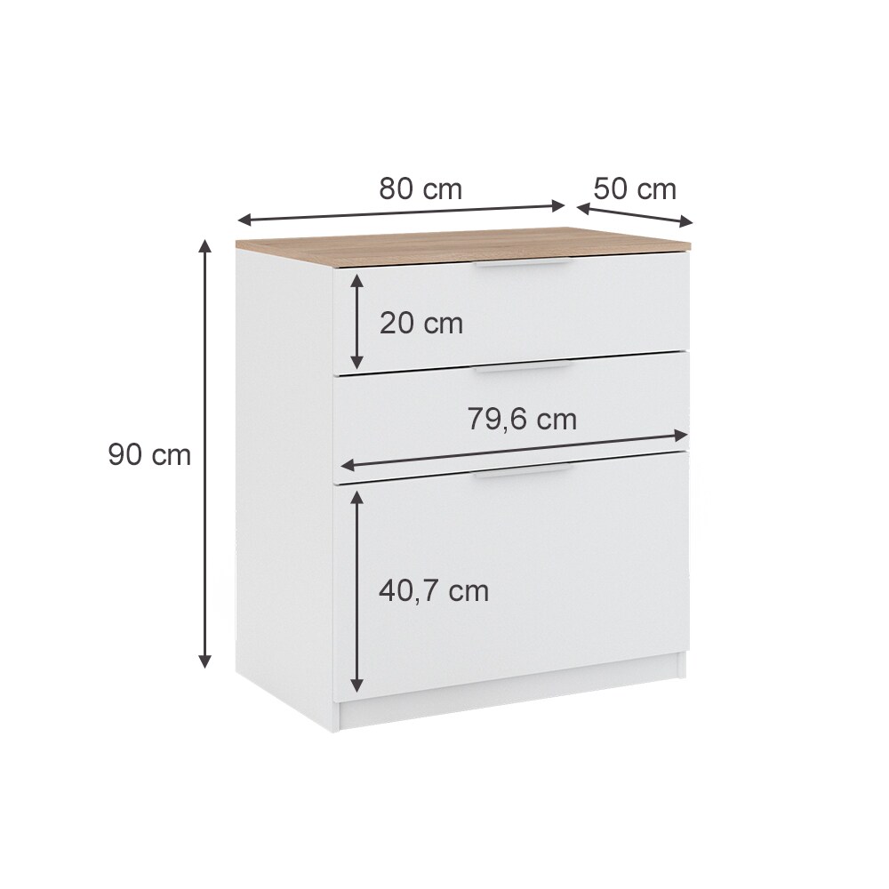 Vicco Kommode Betti 80 x 90 cm in Weiß Sonoma, 3 Schubfächer, Schlafzimmer