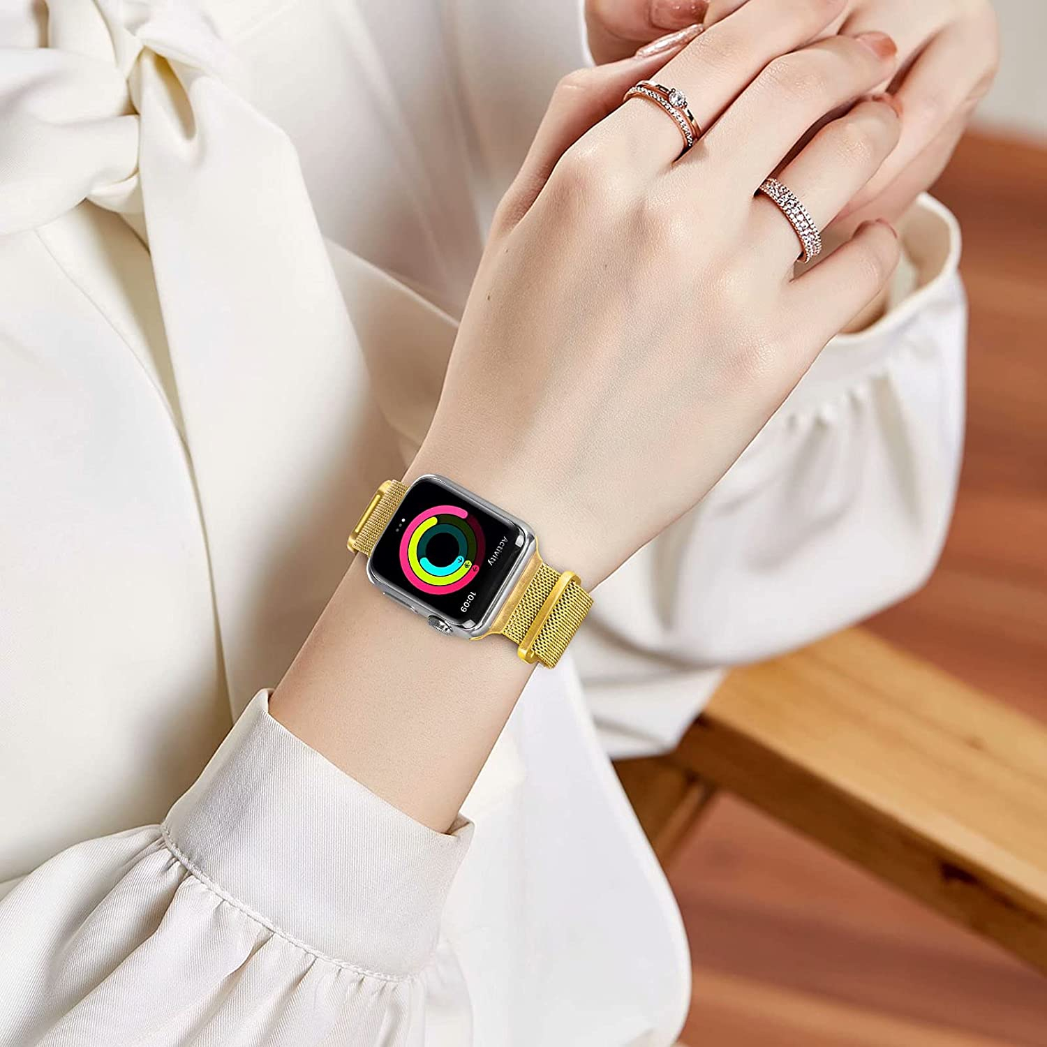 Apple Watch (49/46/45/44 mm) Ersatz Magnet Armband Milanaise (Gelenkumfang: 177 - 287mm) - Gold