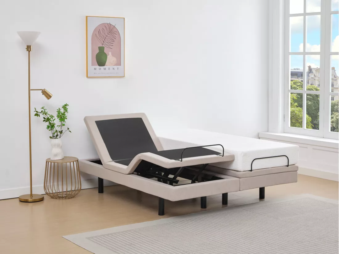 Sommier électrique de relaxation déco - 2 x 80 x 200 cm - Tissu - Beige - ALPANA de YSMÉE