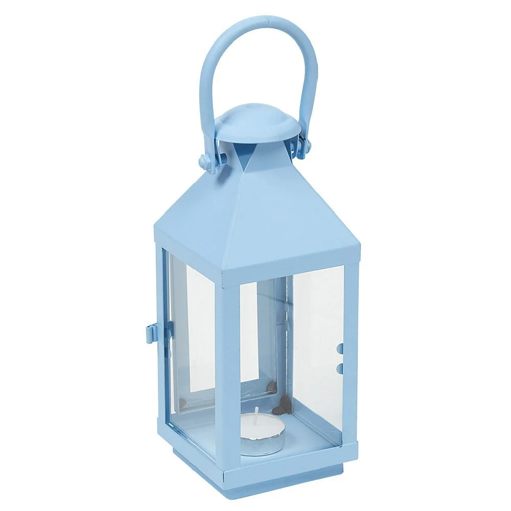 Lanterne photophore en métal bleu