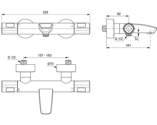 Ideal Standard badkraan met thermostaat CERATHERM T100 chroom A7238AA