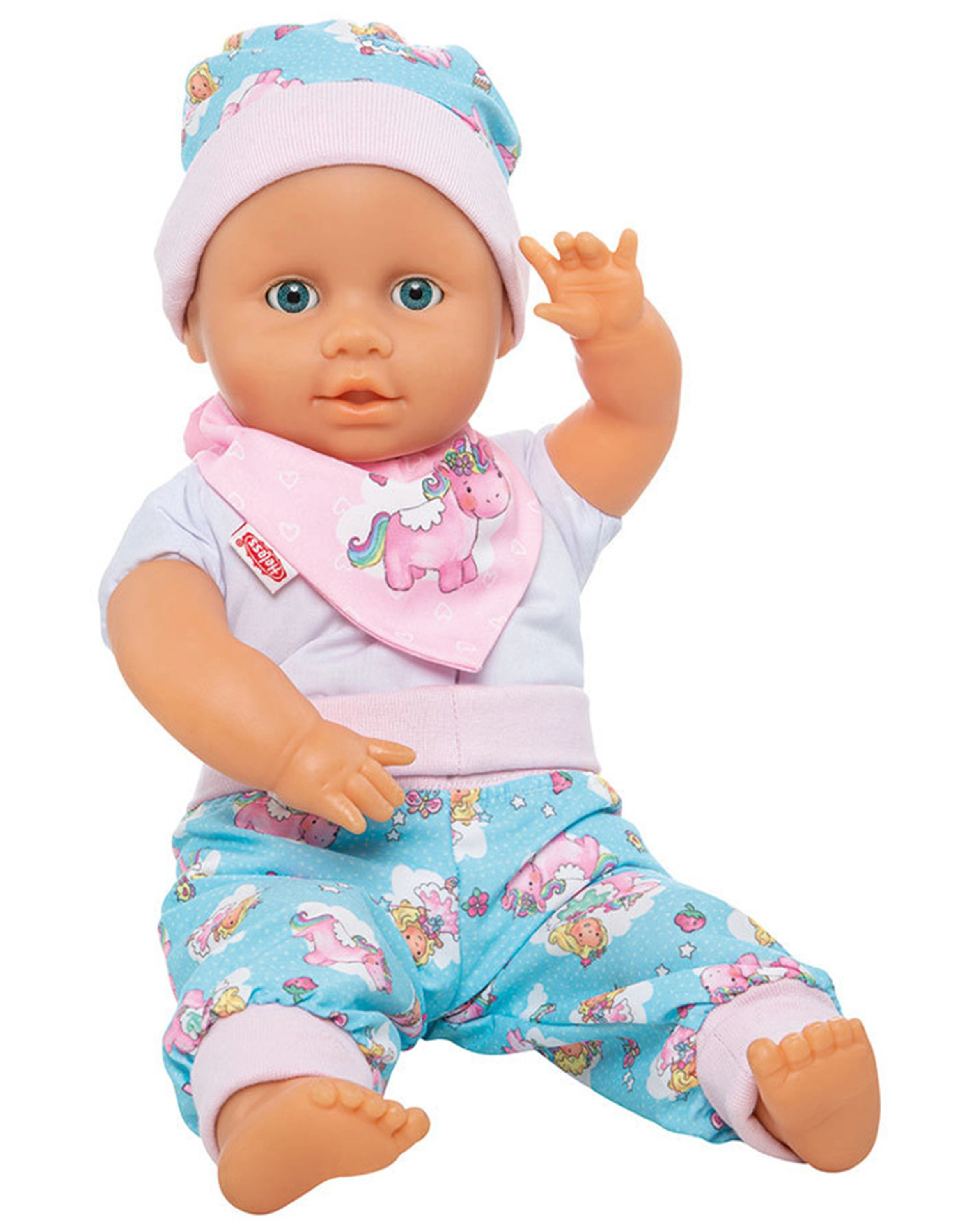 Puppenkleidung EINHORN EMIL & FEE EMMA (35-45cm) 3-teilig in hellblau/rosa