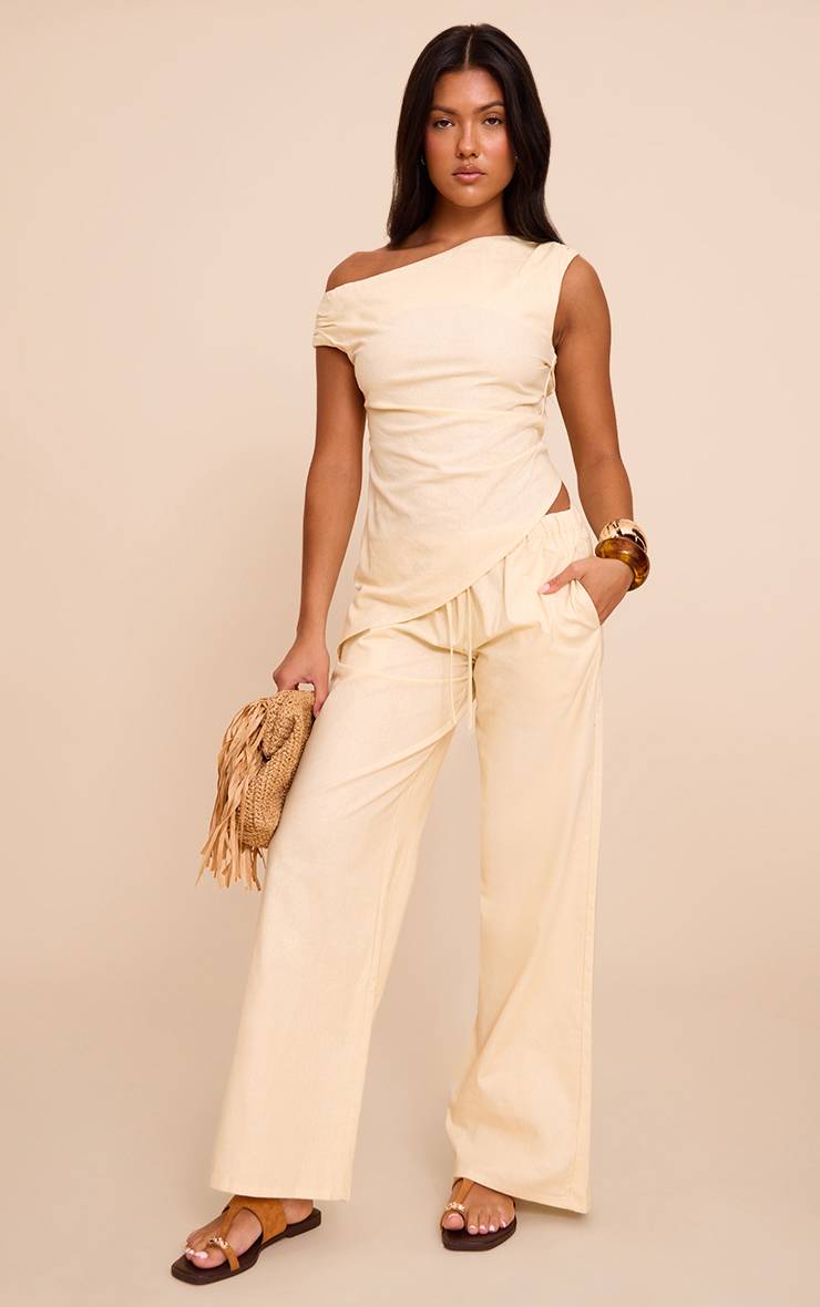 Beige Haut Long Asymétrique Tissé À Une Épaule