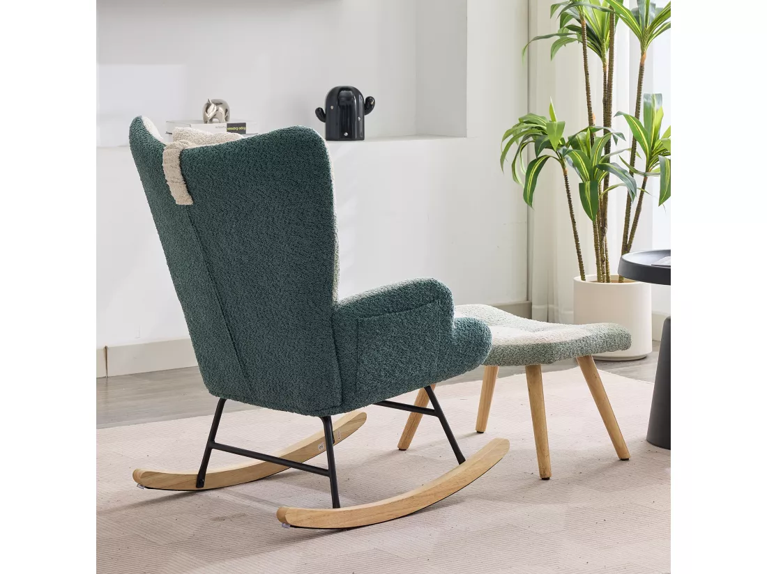 Fauteuil à bascule en tissu bouclé avec repose-pièds et appui-tête - 65.5 x 83 x 95 cm - Multicolore