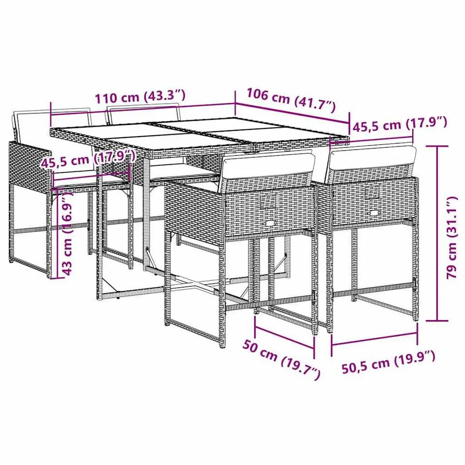 vidaXL - 4-zits Tuinset donkergrijs kussens - Grijs - Poly rattan - 110x106 cm