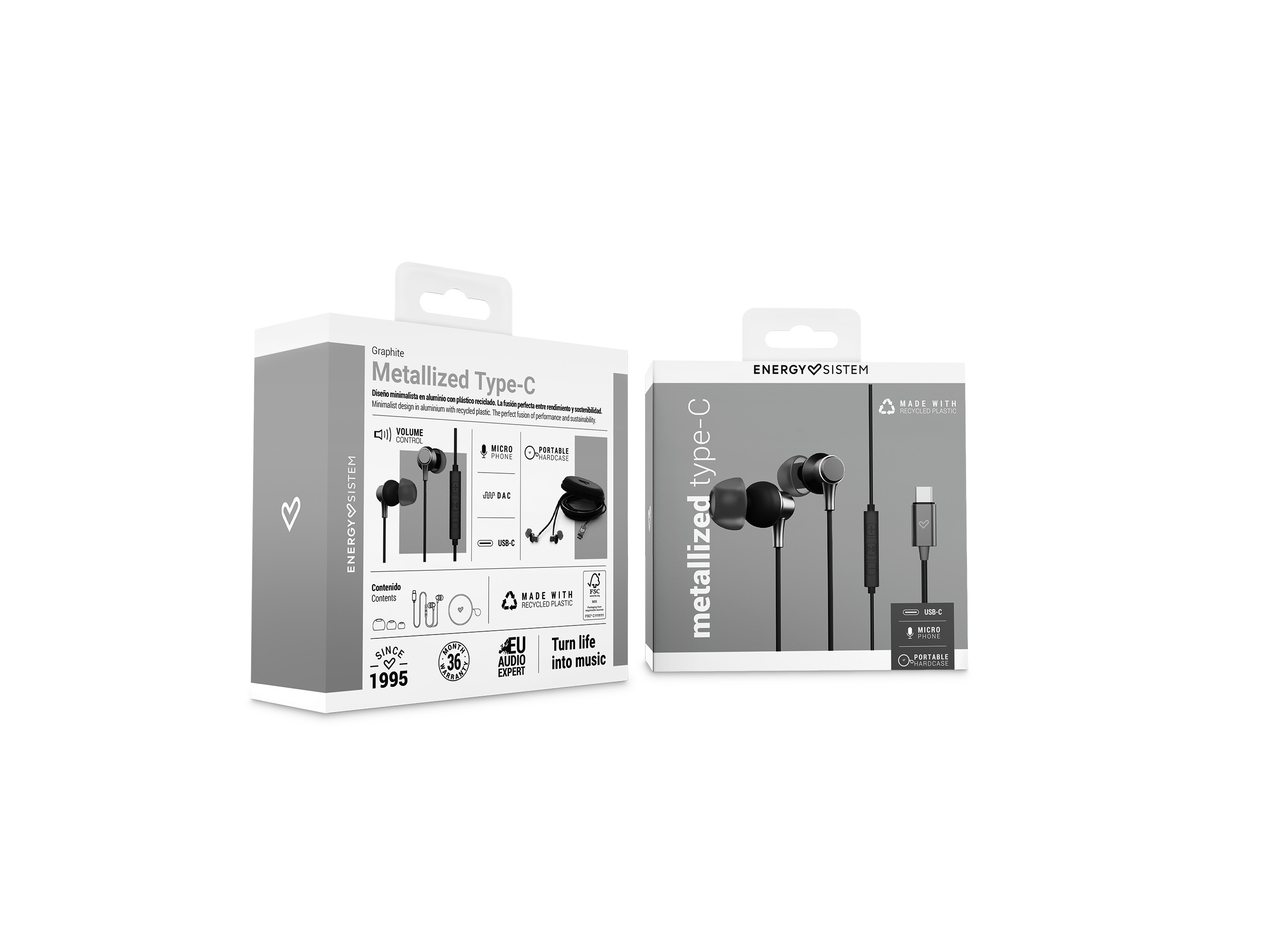 AURICULARES ENERGY SISTEM METALLIZED TYPE C PRETO C/MICRO