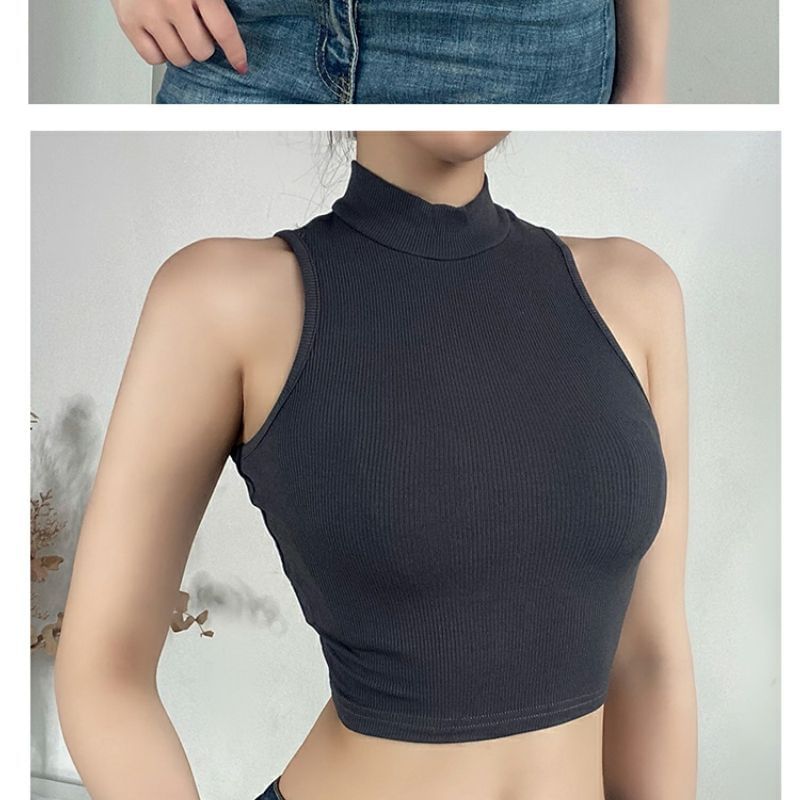 Hevnir - Tanktop met lage hals en effen crop top