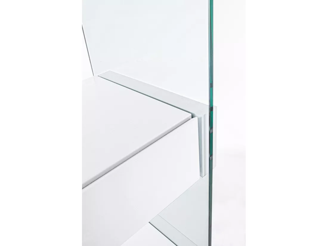 Bibliothèque 2 tiroirs 4 niveaux bois blanc et verre trempé Lina 90cm