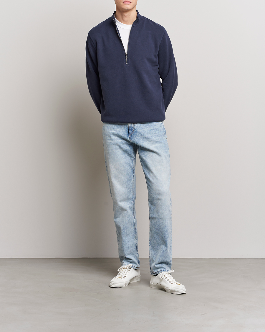Sunspel Loopback Half Zip Sweatshirt Navy