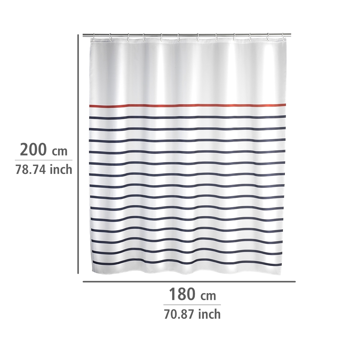 Wenko douchegordijn 180x200cm Marine inclusief ringen