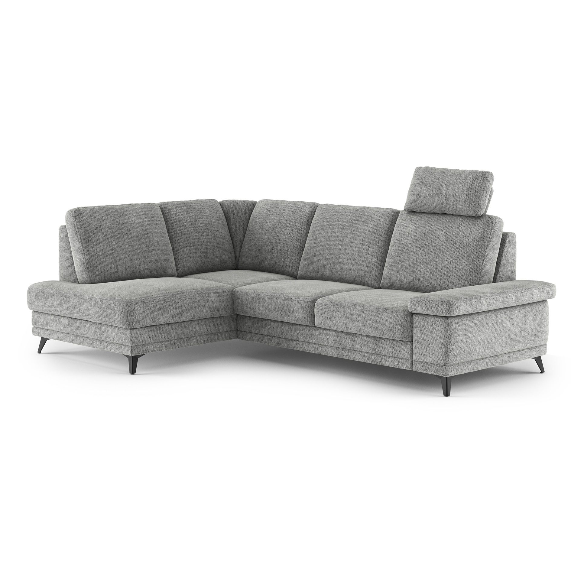 Ecksofa - platin - Liegefunktion und Bettkasten - Ottomane links