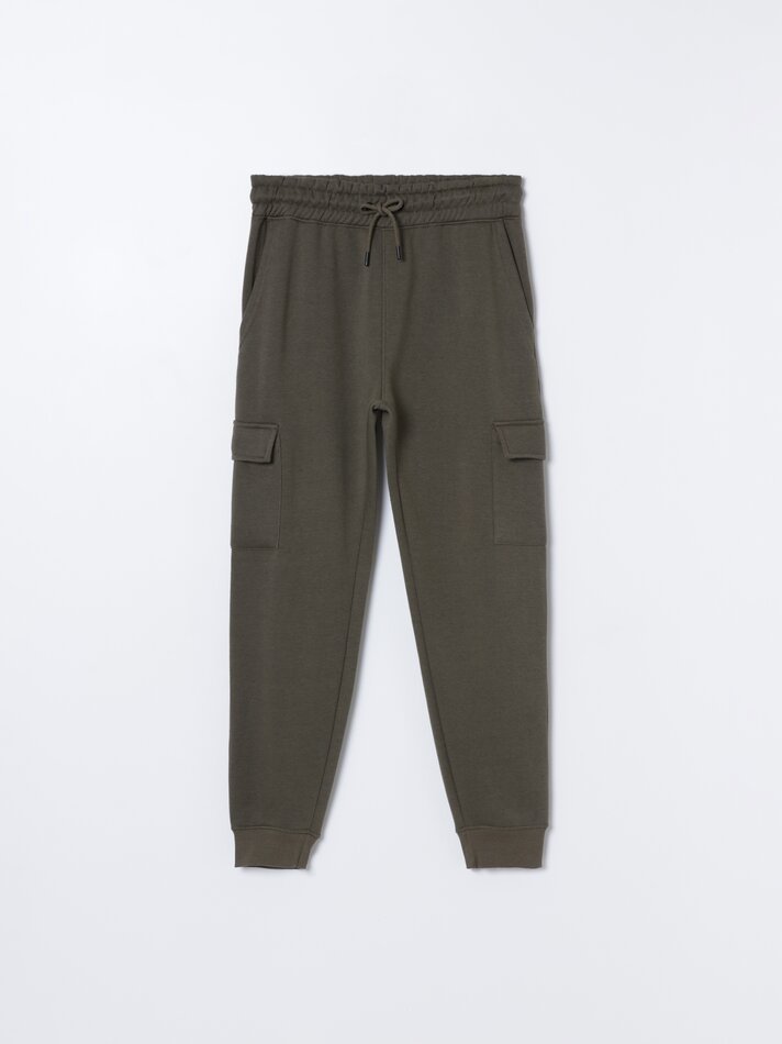 Calça jogger cargo de fleece - Cáqui escuro