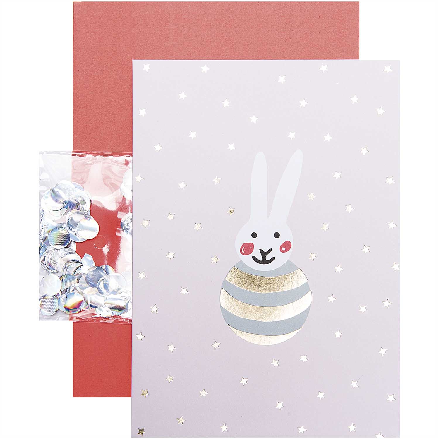 DIY-Karte HELLO BABY – RASSEL HASE 4-teilig in bunt