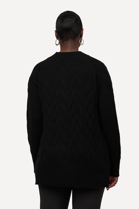Pullover, Zopfmuster, Stehkragen, Raglan-Langarm